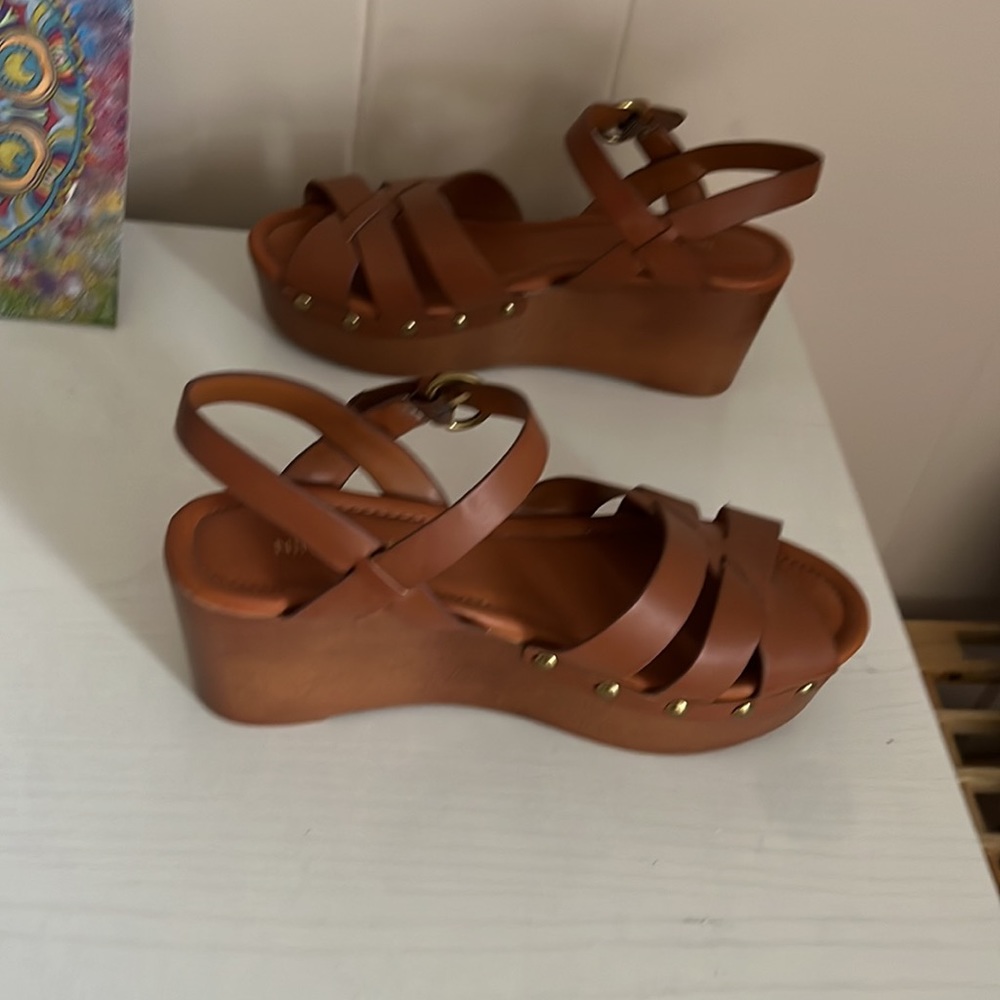 Nine West Cognac Wedge Sandals 8.5 - Picture 4 of 6